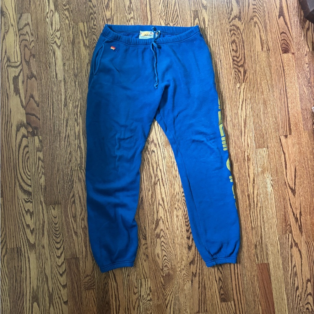 Aviator Nation Blue Sweatpants with Yellow Accents